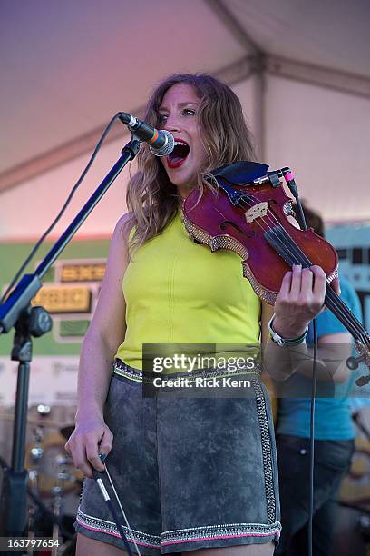 Violinist Rebecca Zeller of Ra Ra Riot performs onstage during FILTER on Rainey St. At Clive Bar as part of the 2013 SXSW Music, Film + Interactive...