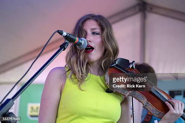 Violinist Rebecca Zeller of Ra Ra Riot performs onstage during FILTER on Rainey St. At Clive Bar as part of the 2013 SXSW Music, Film + Interactive...