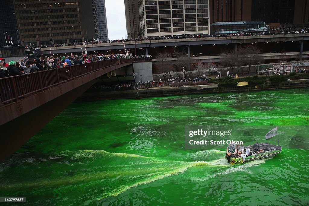 Chicago River Dyed Green In St. Patrick's Day Tradition