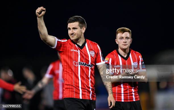 Louth , Ireland - 1 September 2023; Patrick McEleney of Derry City celebrates after the SSE Airtricity Men's Premier Division match between Dundalk...