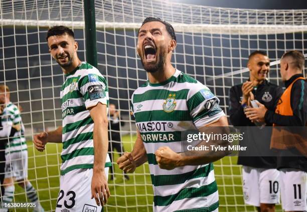 Dublin , Ireland - 1 September 2023; Richie Towell of Shamrock Rovers celebrates after his side's victory in the SSE Airtricity Men's Premier...