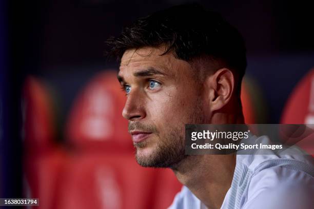 Roman Yaremchuk of Club Brugge looks on before the UEFA Europa Conference League Play Off Round First Leg match between CA Osasuna and Club Brugge at...