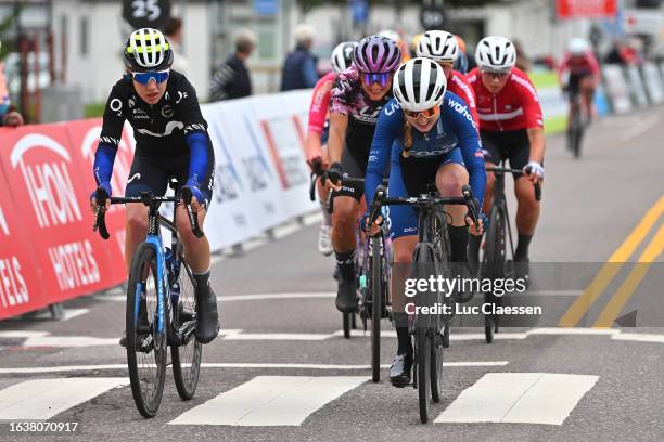 Sarah Gigante of Australia and Movistar Team and Magdalene Lind of Norway and Team COOP-Hitec Products cross the finish line during the 9th Tour of...