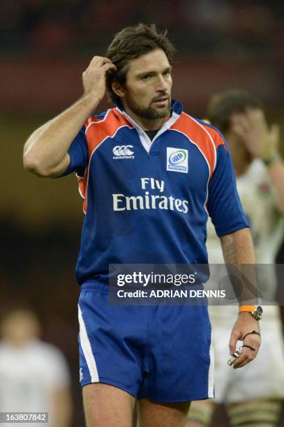 Australian referee Steve Walsh officiates during the Six Nations international rugby union match between Wales and England at the Millennium Stadium...