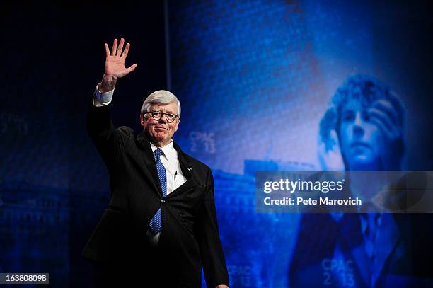David Keene, President of the National Rifle Association, waves at the 2013 Conservative Political Action Conference March 16, 2013 in National...