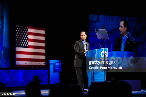Reince Priebus, Chairman of the Republican National Committee, speaks at the 2013 Conservative Political Action Conference March 16, 2013 in National...