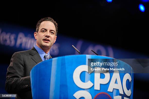 Reince Priebus, Chairman of the Republican National Committee, speaks at the 2013 Conservative Political Action Conference March 16, 2013 in National...