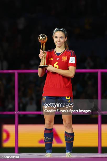 Aitana Bonmati of Spain poses for photos after being awarded with the Golden ball during the FIFA Women's World Cup Australia & New Zealand 2023...