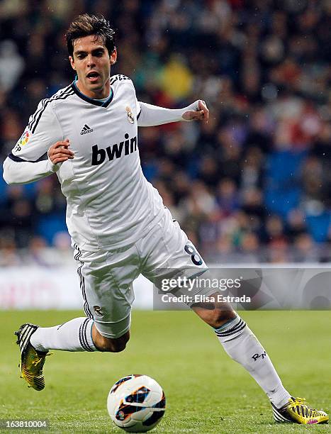 Ricardo Kaka of Real Madrid in action during the La Liga match between Real Madrid and RCD Mallorca at Estadio Santiago Bernabeu on March 16, 2013 in...