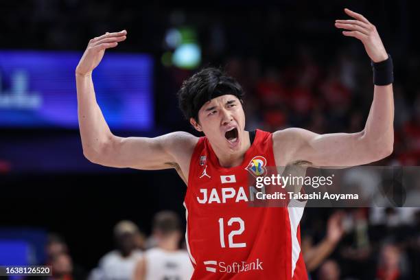 Yuta Watanabe of Japan reacts during the FIBA World Cup Group E game between Germany and Japan at Okinawa Arena on August 25, 2023 in Okinawa, Japan.