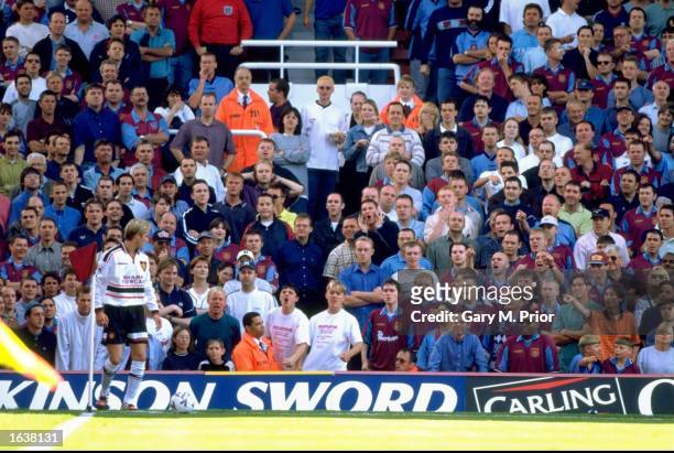 David Beckham of Manchester United faces the hostile West Ham crowd in the FA Carling Premiership game at Upton Park, London, England. The game ended...