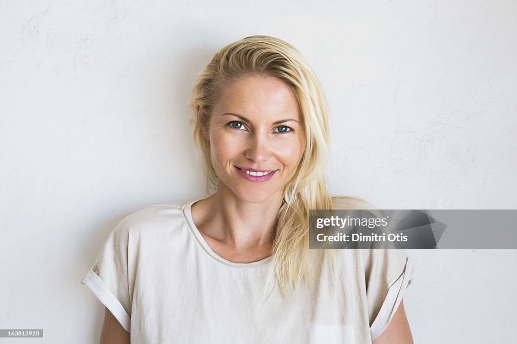Natural beauty portrait of blonde woman smiling