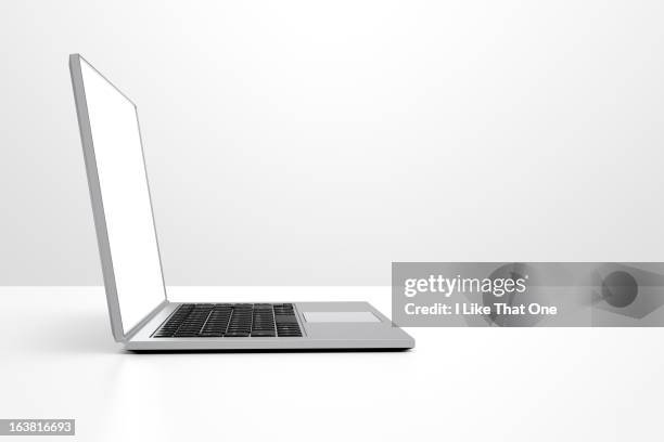 open laptop computer with bright screen - laptop studio shot stock pictures, royalty-free photos & images