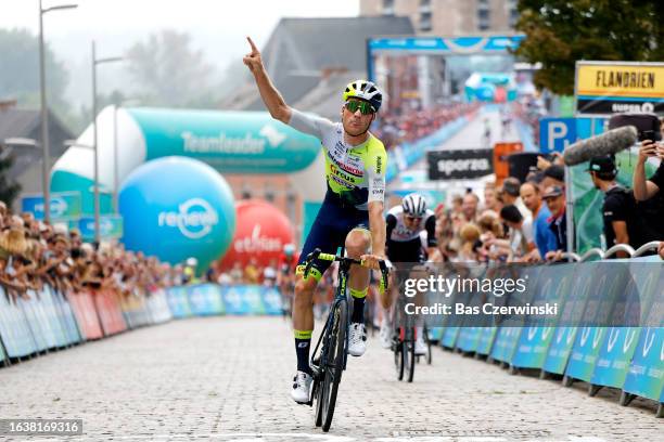 Mike Teunissen of The Netherlands and Team Intermarché-Circus-Wanty celebrates at finish line as stage winner during the 19th Renewi Tour 2023, Stage...