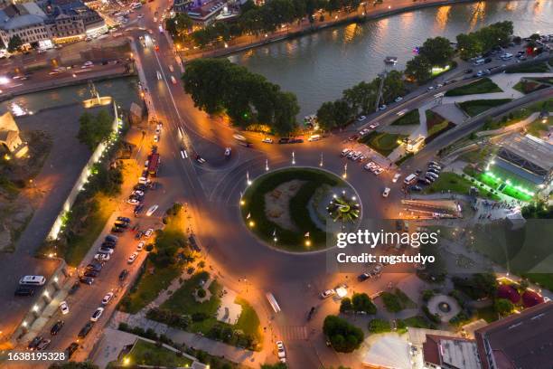 evening aerial view of crossroads in tbilisi old town - georgia country stock pictures, royalty-free photos & images