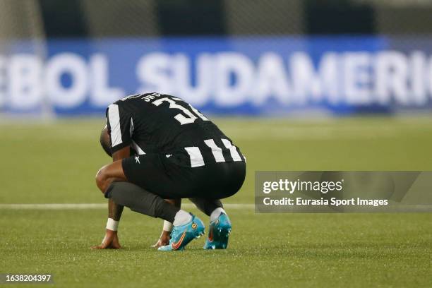 Júnior Santos of Botafogo reacts during Copa CONMEBOL Sudamericana match between Botafogo and Defensa y Justicia at Estadio Olimpico Nilton Santos on...