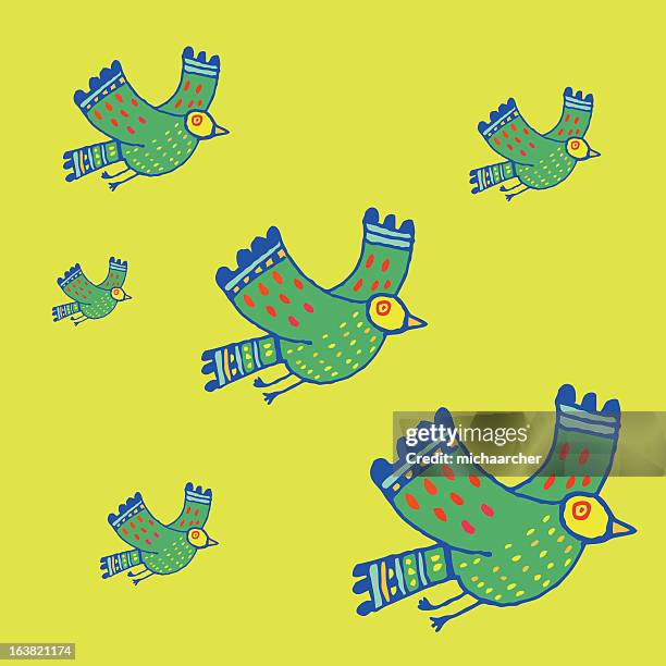 six birds in flight - formation flying stock illustrations