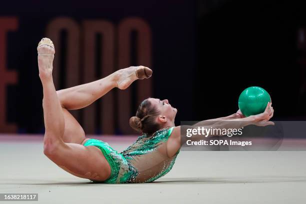Ekaterina Vedeneeva seen in action during 40th FIG Rhythmic Gymnastics World Championships Valencia 2023 at Feria de Valencia.