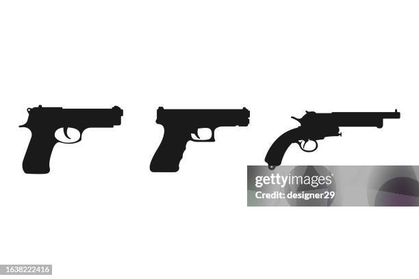 illustrazioni stock, clip art, cartoni animati e icone di tendenza di set di icone della pistola. - fucile