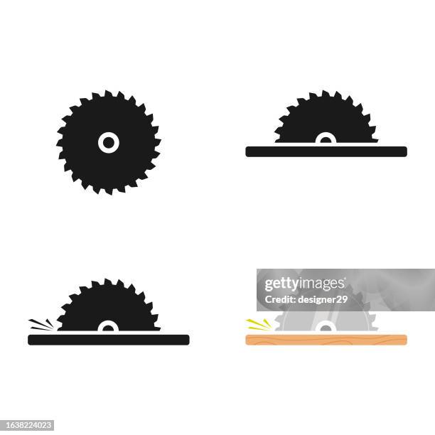 illustrazioni stock, clip art, cartoni animati e icone di tendenza di set di icone della sega. - sega circolare