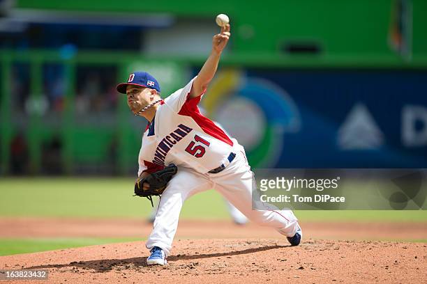 Wandy Rodriguez of Team Dominican Republic pitches during Pool 2, Game 6 against Team Puerto Rico in the second round of the 2013 World Baseball...