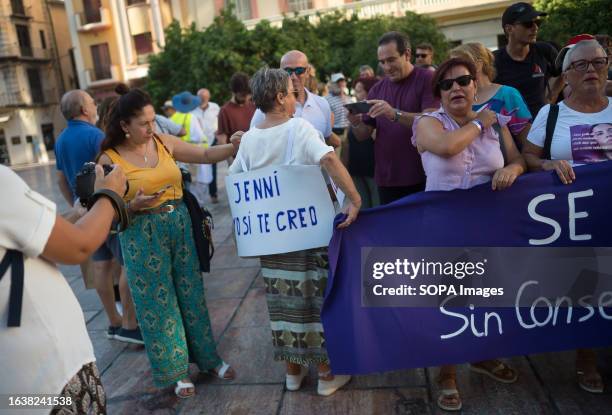 Woman is seen holding a placard that says: "Jenni, yo si te creo" as she takes part in a protest in support to Spain's midfielder Jenni Hermoso....