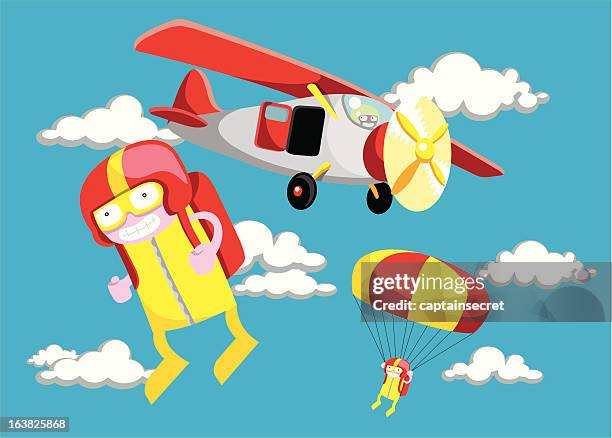 skydivers - sky diving stock illustrations