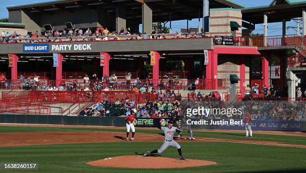 Paul Skenes of the Altoona Curve delivers a pitch in the first inning during the game against the Erie SeaWolves at UPMC Park on September 1, 2023 in...