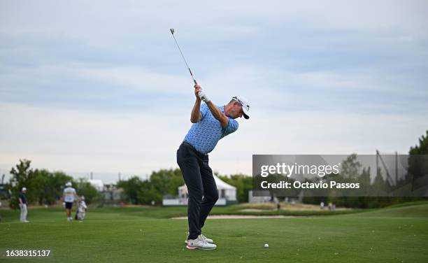 Alexander Bjork of Sweden plays his second shot on the 15th hole during Day Two of the D+D Real Czech Masters at Albatross Golf Resort on August 25,...