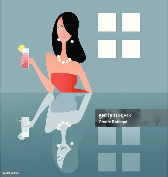 frau an der bar - bar drink establishment stock-grafiken, -clipart, -cartoons und -symbole