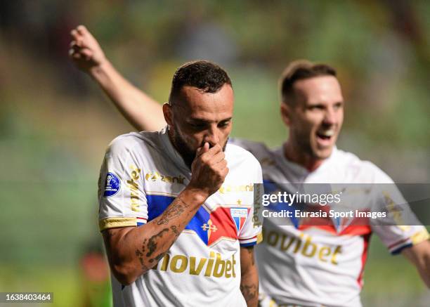 Guilherme Vieira of Fortaleza celebrates his goal during Copa CONMEBOL Sudamericana match between America and Fortaleza on August 24, 2023 in Belo...