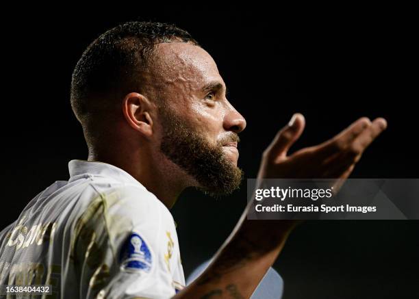 Guilherme Vieira celebrates after scoring twice for Fortaleza during Copa CONMEBOL Sudamericana match between America and Fortaleza on August 24,...