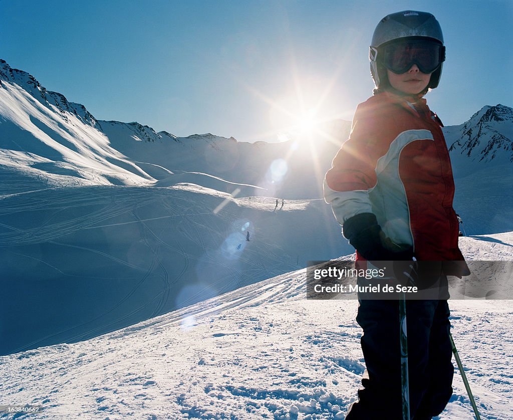 Boy on ski in mountain