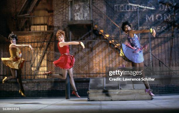 From left, American actresses Chita Rivera , Shirley MacLaine , and Paula Kelly dance in a scene from the film 'Sweet Charity' at Universal Studios,...