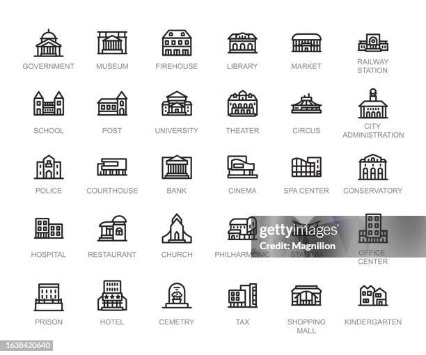 government and city buildings line icons set, editable stroke - architectural dome stock illustrations