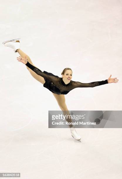 Carolina Kostner of Italy competes in the Ladies Free Skating during the 2013 ISU World Figure Skating Championships at Budweiser Gardens on March...