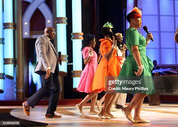 Recording artist Anthony Brown and his ensemble Group therAPy perform onstage during the BET Celebration of Gospel 2013 at Orpheum Theatre on March...