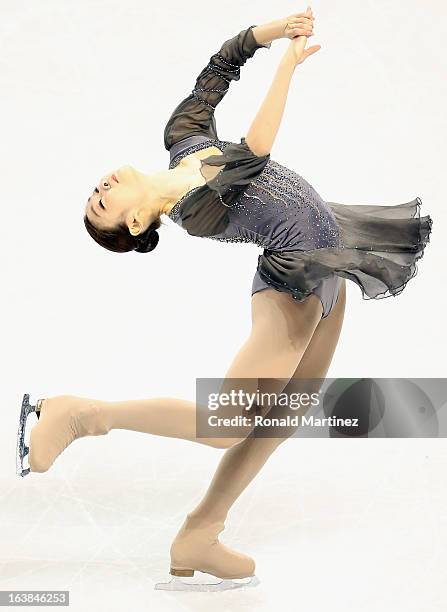 Yuna Kim of South Korea competes in the Ladies Free Skating during the 2013 ISU World Figure Skating Championships at Budweiser Gardens on March 16,...