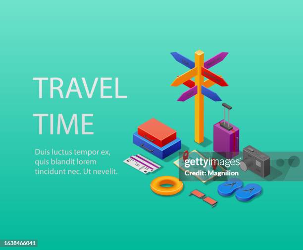 travel time isometric vector - flamingo background stock illustrations