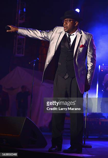 Bobby Brown performs with New Edition at the 8th Annual Jazz In The Gardens Day 1 at Sun Life Stadium presented by the City of Miami Gardens on March...