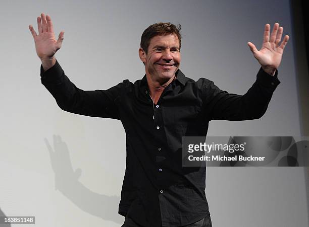 Actor Dennis Quaid speaks at the screening for "At Any Price" during the 2013 SXSW Music, Film + Interactive Festival at the Paramount Theatre on...