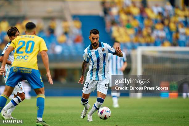 Brais Mendez of Real Sociedad in action during the Spanish league, La Liga EA Sports, football match played between UD Las Palmas and Real Sociedad...