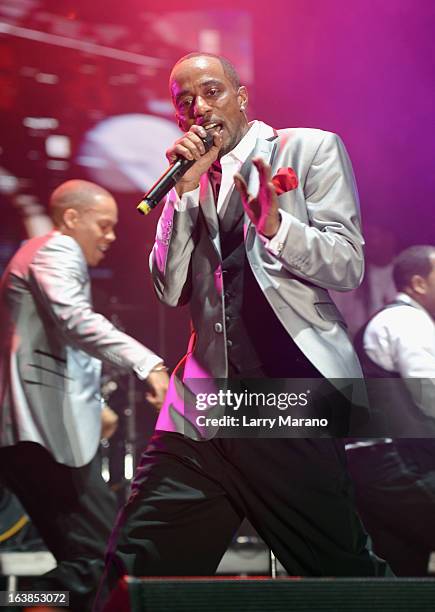 Ralph Tresvant with New Edition performs at the 8th Annual Jazz In The Gardens Day 1 at Sun Life Stadium presented by the City of Miami Gardens on...