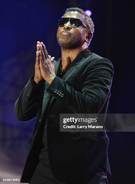 Kenny 'Babyface' Edmonds performs at the 8th Annual Jazz In The Gardens Day 1 at Sun Life Stadium presented by the City of Miami Gardens on March 16,...