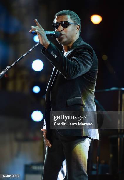 Kenny 'Babyface' Edmonds performs at the 8th Annual Jazz In The Gardens Day 1 at Sun Life Stadium presented by the City of Miami Gardens on March 16,...