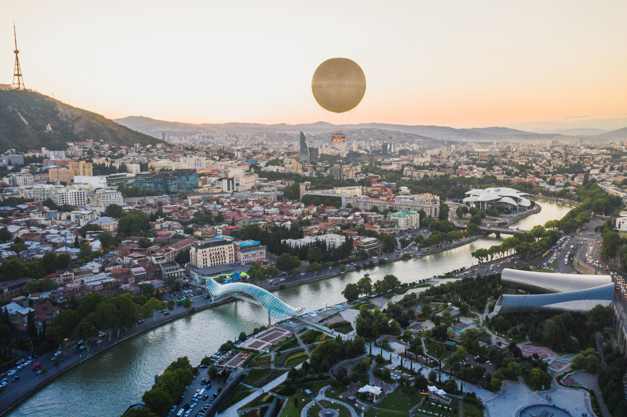 Aerial view of panorama of the center of Tbilisi Aerial view of panorama of the center of Tbilisi