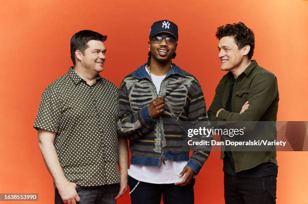 Writer/producer Chris Miller, music producer Leland Tyler Wayne aka Metro Boomin and writer/producer Phil Lord are photographed for Variety Magazine...