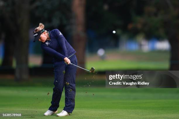 Nanna Koerstz Madsen of Denmark hits from the seventh fairway during the second round of the CPKC Women's Open at Shaughnessy Golf and Country Club...