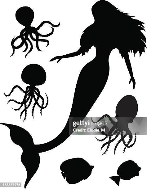 sea life silhouette - octopus silhouette stock illustrations