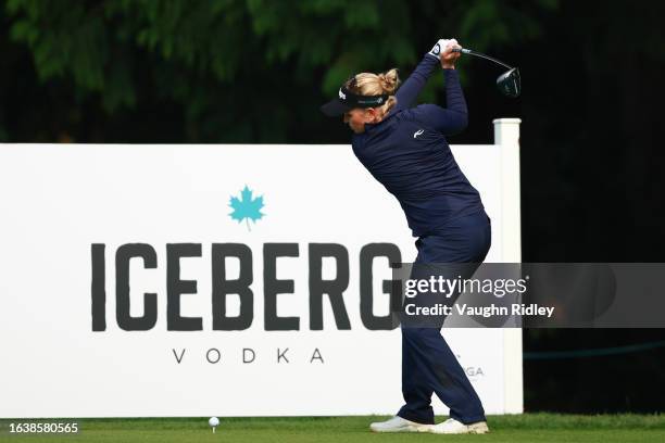 Nanna Koerstz Madsen of Denmark hits a tee shot on the seventh hole during the second round of the CPKC Women's Open at Shaughnessy Golf and Country...